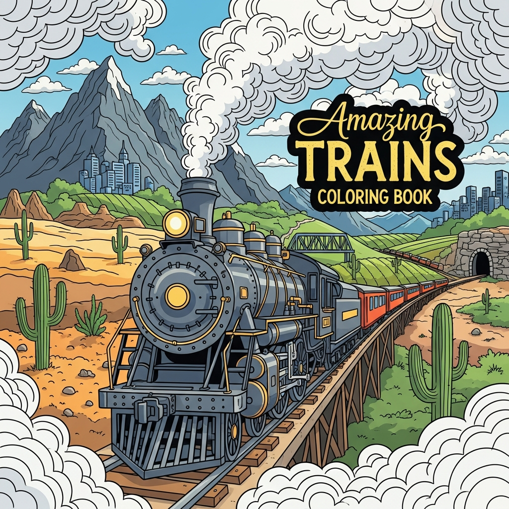 Amazing Trains - Free Printable Coloring Book